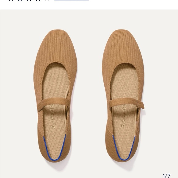 Rothy's Shoes - Rothy's Tan Knit Mary Jane Flats with Blue Heel Trim
